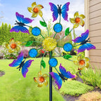 44" Butterfly Garden Wind Spinners - Metal Outdoor Stake Spinner Windmills, Wind Sculpture Yard Art Decorations for Patio & Lawn