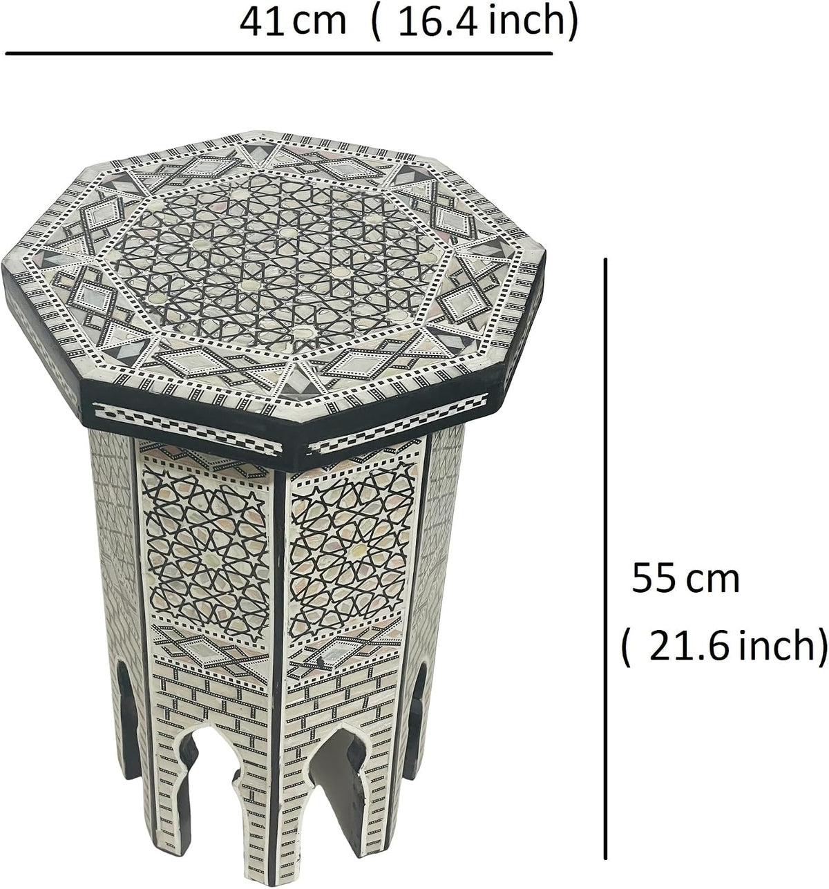Morrocan Table Design Mother of Pearl Inlaid,Arabic Side Corner cofee Table for Living Room (Classic B)