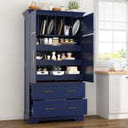 roomfitters 73 Inch Large Kitchen Pantry with 4 Doors, Pull-Out Trays and Cake Pan Organizer, Blue
