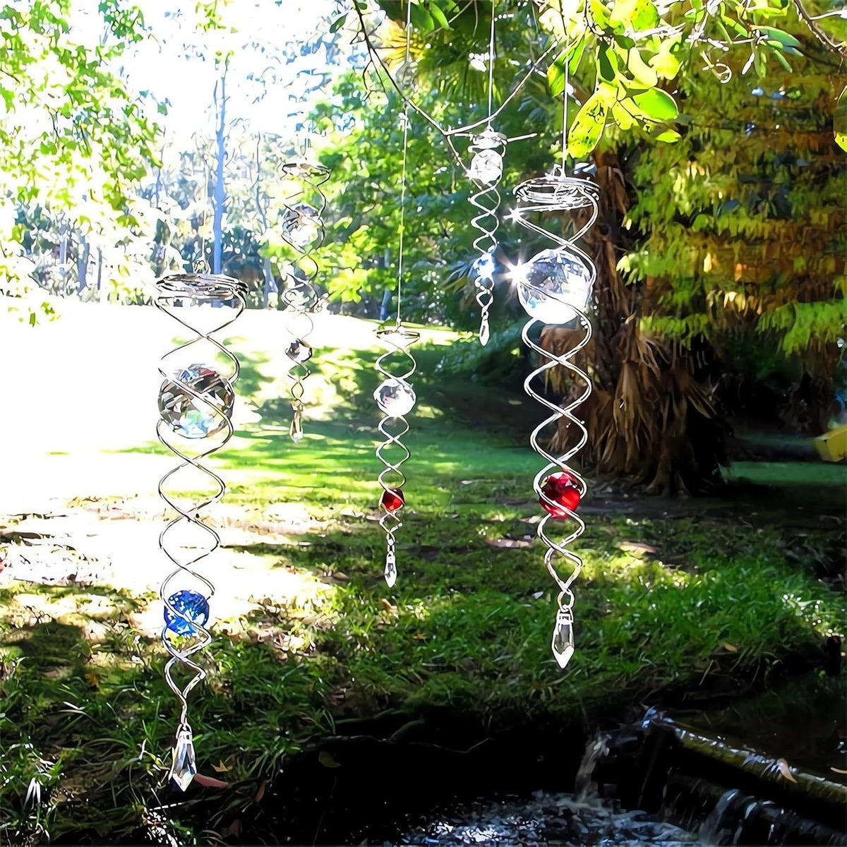 Decorative Spiral - 2024 New Gazing Ball Spiral Tail Wind Spinner Stabilizer, Spinfinity Designs Hanging Kinetic Wind Spinners Decorative Spiral Crystal Sun Catchers Rainbow Maker (Red, 9in)