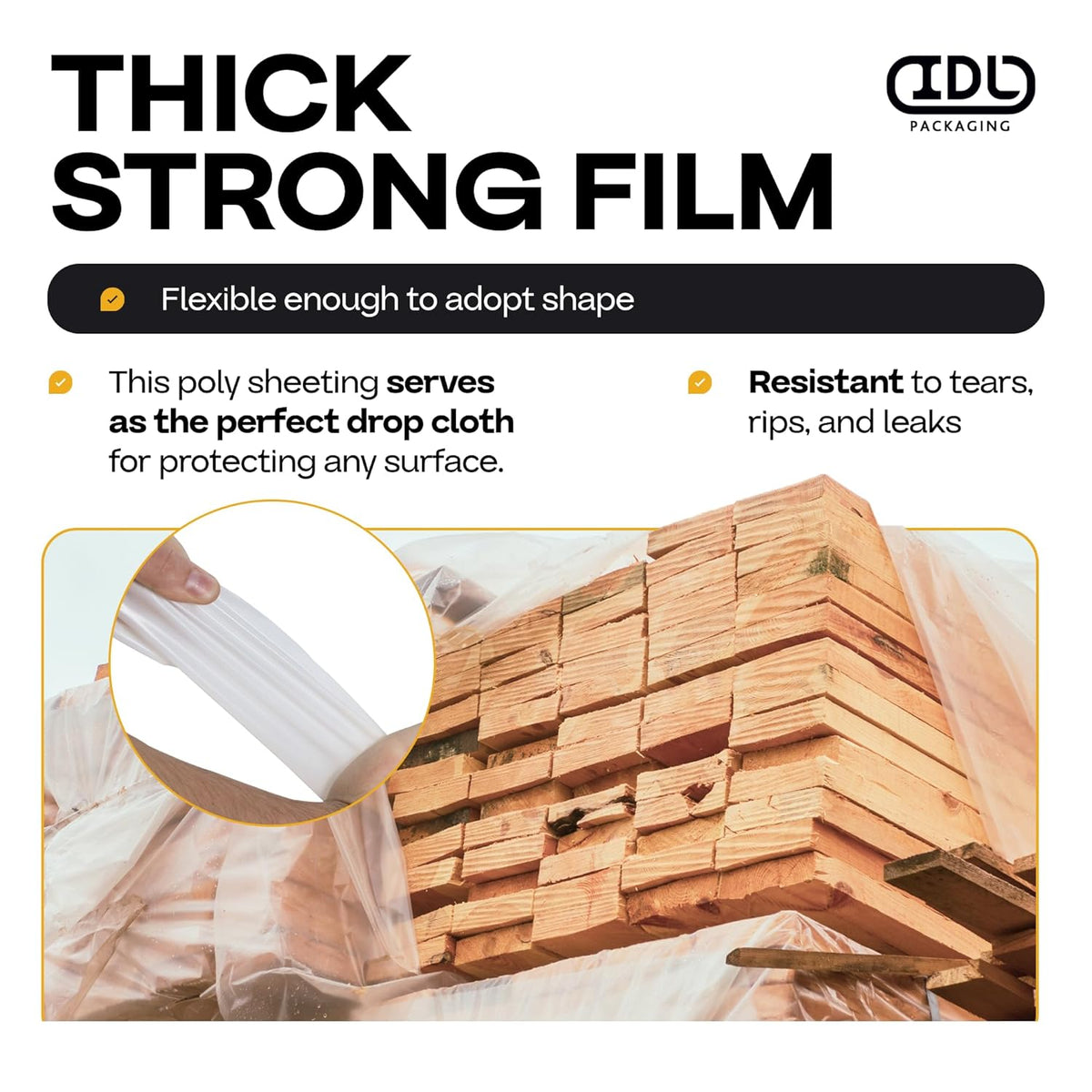 Plastic Sheeting 4 mil, 4' x 50' (200 sq.ft.), Pack of 2 - Thick Semi-Clear Plastic Sheeting for Construction, Painting, Drop Cloth, Slide&Slip - Heavy Duty LDPE Film Roll by IDL Packaging