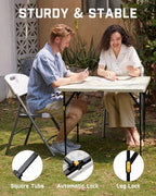 FanttikOutdoor Folding Card Table 34" Square, 2 Heights, Picnic Party Game | Fold-in-Half Utility Plastic Portable Table with Collapsible Legs & Carrying Handle, Heavy Duty, White Zeta S4 Pro
