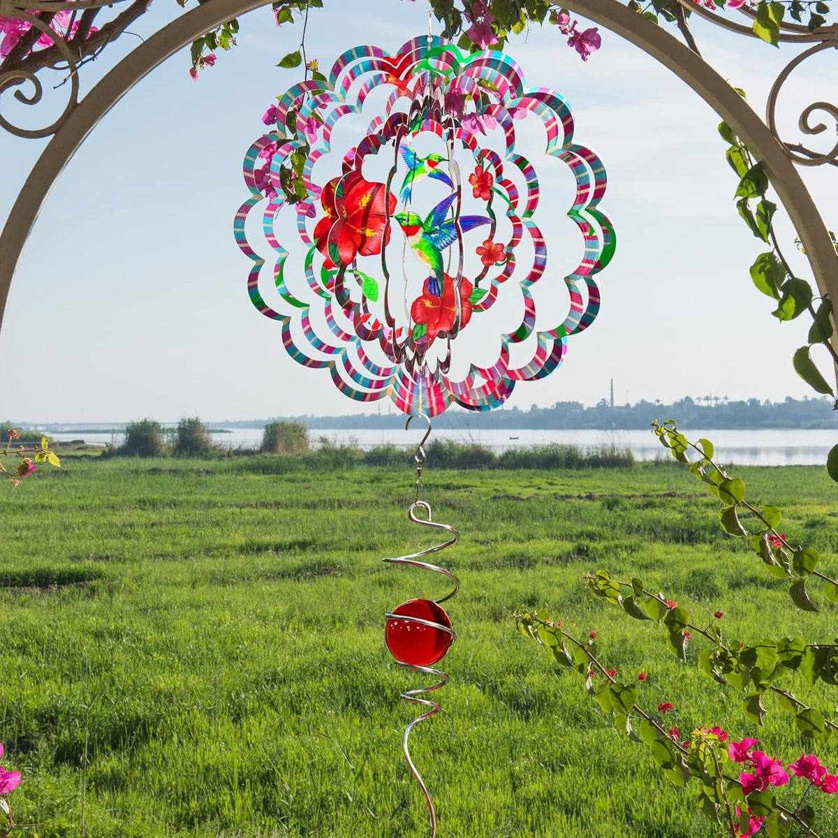 Hummingbird Wind Spinner, 12-Inch 3D Kinetic Metal Wind Spinners - Hummingbird Gift for Women, Mom, Men, Dad, Garden & Yard Decor Outdoor/Indoor Decoration, Dynamic Art Hanging Sculpture