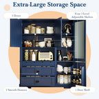 LUMISOL 78" Tall Kitchen Pantry Cabinet with Hutch and Drawers, Modern Kitchen Hutch with Door Shelf and Adjustable Shelves, Large Food Pantry Storage Cabinet for Kitchens,Dining Room, Blue