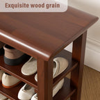 Shoe Rack Bench Mid Century Modern 2-Tier Shoe Rack Organizer for Entryway Hallway or Living Room Farmhouse Rustic Wooden Seat Bench Brown 11.8" Dx39.4 Wx16.5 H