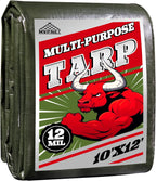 Green/Silver Heavy Duty Waterproof Tarp 10x12FT, 12mil Thick，Multifunctional tarp Whit Tear&Fade Resistant,UV Resistant,with Grommets and Reinforced Edges.