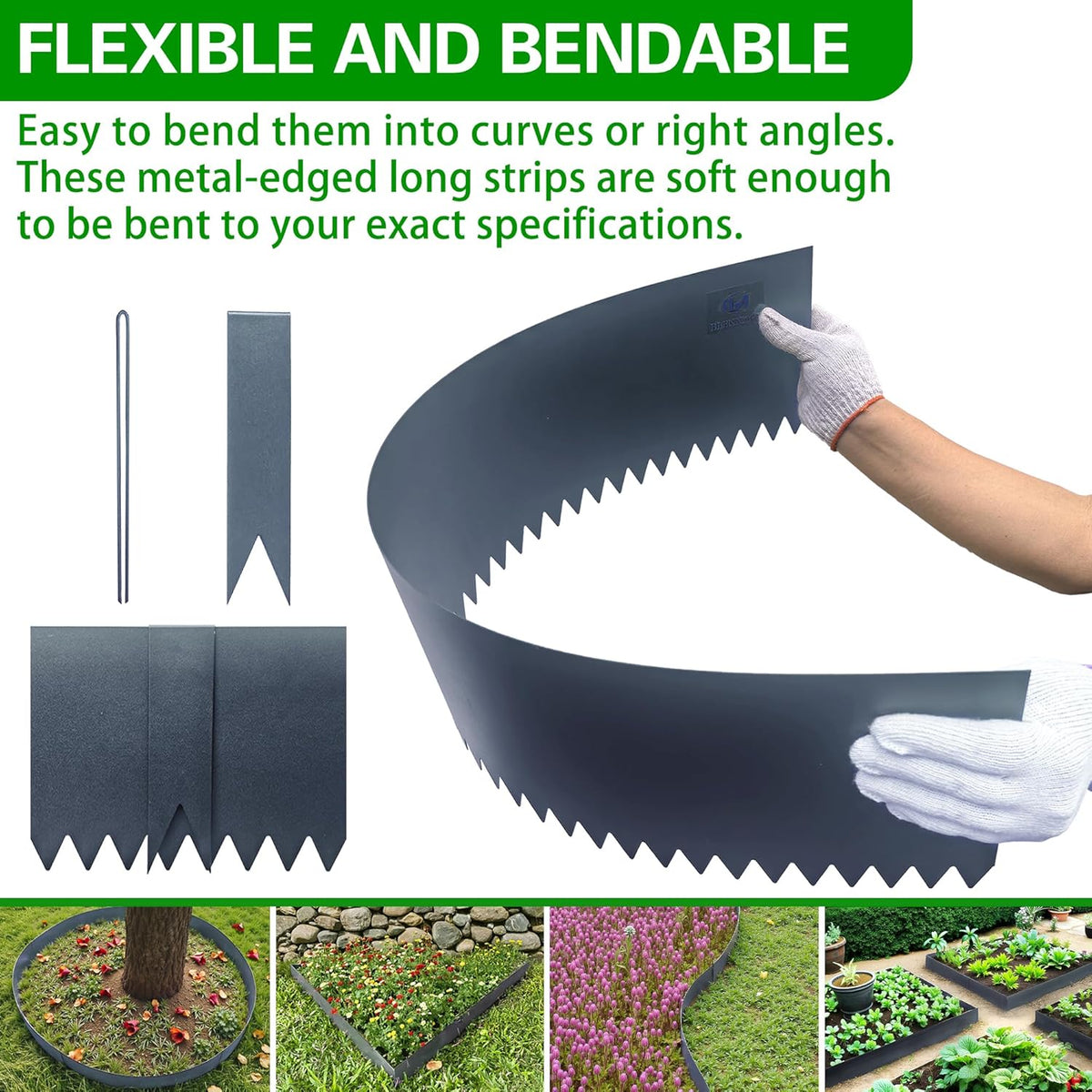 Metal Landscape Edging 6 Pack 40" L x 6" H,Galvanized Bendable Metal Garden Edging,Hammer- in Steel Landscape Edging with a Pair of Gloves and 7 Clips,Navy Blue (20 FT Total)