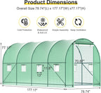 Greenhouse, 15’x7’x7’ Walk-in Greenhouse Heavy Duty Tunnel Green House with 6 Ventilated Mesh Windows & Zippered Roll-up Door, Large Plant Garden Hot House Outdoor with Reinforced Frame