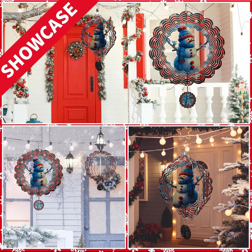 3D Snowman Wind Spinners for Yard and Garden Christmas Decor 12 Inch Outdoor Metal Stainless Steel Wind Spinner Unique Gift Xmas Wind Sculptures