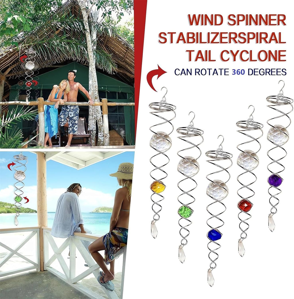 Decorative Spiral - 2024 New Gazing Ball Spiral Tail Wind Spinner Stabilizer, Spinfinity Designs Hanging Kinetic Wind Spinners Decorative Spiral Crystal Sun Catchers Rainbow Maker (Green, 9in)