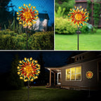 Solar Wind Spinners for Yard Garden - 60.3 Inch 360° Metal Sun Wind Sculptures Outdoor Clearance Kinetic Windmills with Vine String Shining LED Lights for Patio, Lawn Xmas Garden Decoration