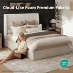 RECCI King Size Upholstered Platform Bed Frame with Tall Wingback Headboard
