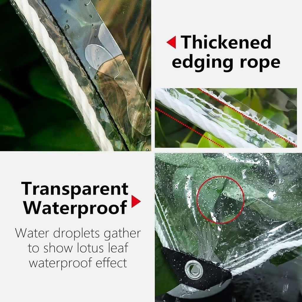 10' X 10' Clear Vinyl Tarp, 14 Mil Clear Tarps Heavy Duty Water Resistant, 400g/m² Thickened Tear Resistant with Metal Grommets, for Patio Porch and Garden Chicken Coop