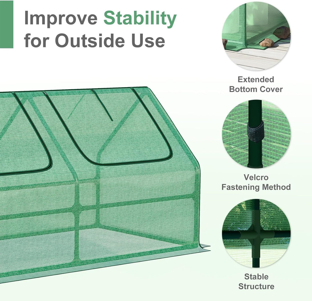 Aoodor 4 x 2 x 2 ft Mini Greenhouse with 2 Zipper Doors, Water Resistant, UV Protected for Flowers, Vegetables and Herbs, Green