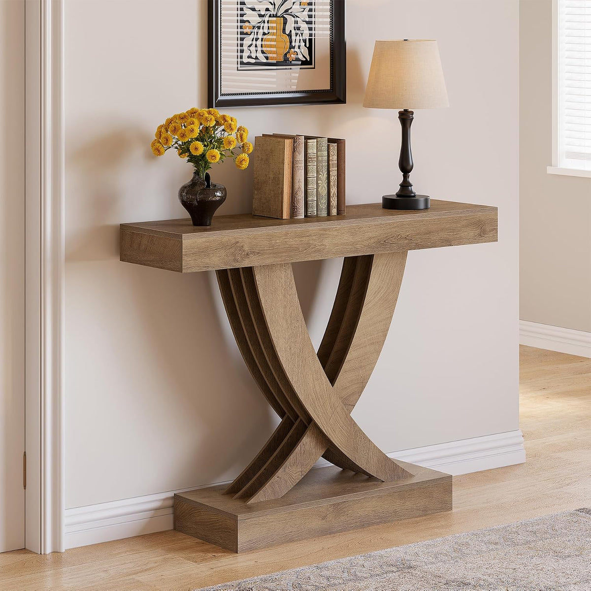 LITTLE TREE 43.3 Inch Entryway Table, Farmhouse Wooden Console Table Behind The Couch, Rectangular Sofa Table for Entrance, Hallway, Living Room, Foyer, Brown