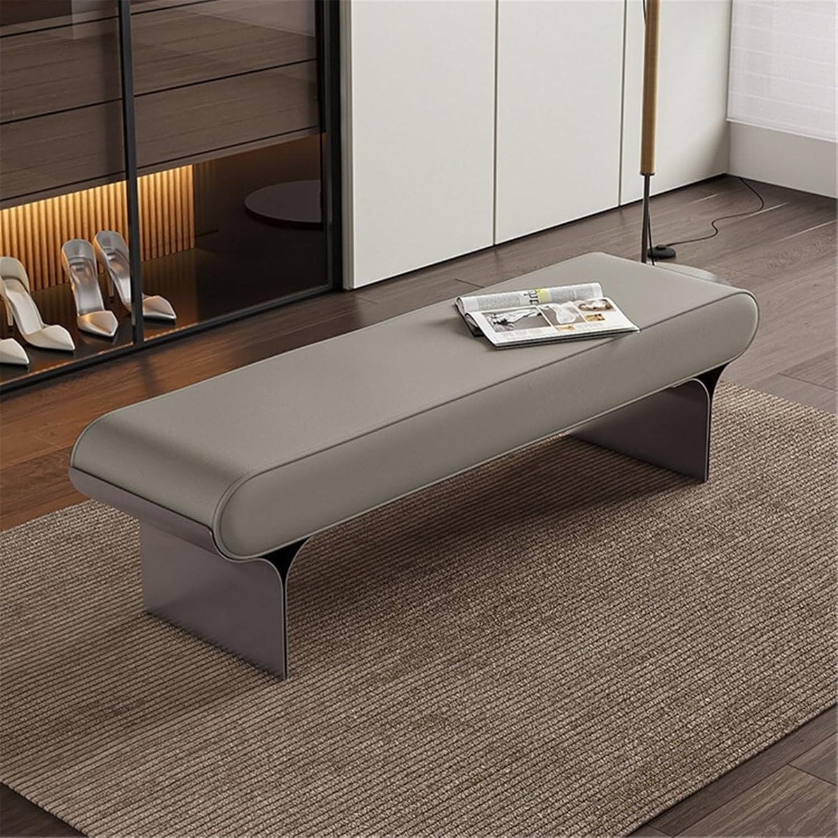 Modern Wooden Bench at The Foot of The Bed Long Beside The Suitable for Bedroom and Walk-in Closet Entryway(Large)