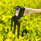 14 inch Japanese Hand Tiller/Rake for Garden, 3-tines Cultivator, Without Welding, Oak Handle, for Digging, Soil Preparation, Chopping Through Roots and Hard Soil and Other Gardening tasks