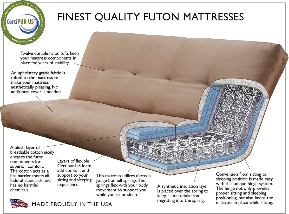Kodiak Furniture Monterey Queen-size Futon, Storage Drawers, Butternut Finish with Suede Gray Mattress