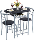 Yaheetech 3-Piece Dining Room Table Set, Kitchen Table & Chair Sets for 2, Compact Table Set w/Steel Legs, Built-in Wine Rack for Breakfast Nook, Small Space, Apartment, Black, 31.5x21x29" (LxWxH)