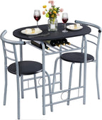 Yaheetech 3-Piece Dining Room Table Set, Kitchen Table & Chair Sets for 2, Compact Table Set w/Steel Legs, Built-in Wine Rack for Breakfast Nook, Small Space, Apartment, Black, 31.5x21x29" (LxWxH)