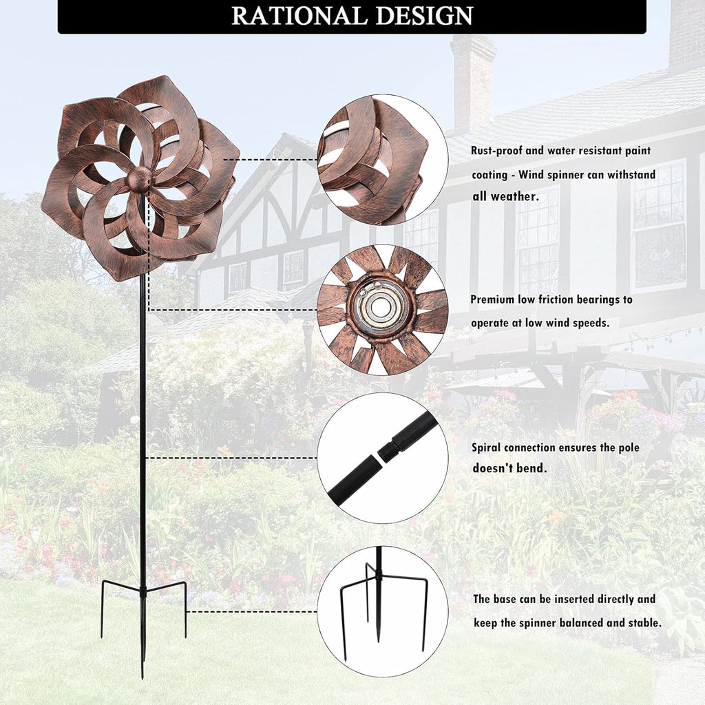WONDER GARDEN Wind Spinner - Wind Spinners Outdoor, Outdoor Metal Windmills, 4.4 Ft Retro Brown Wind Sculptures Spinner Lawn Ornaments Wind Spinner for Yard, Lawn and Garden
