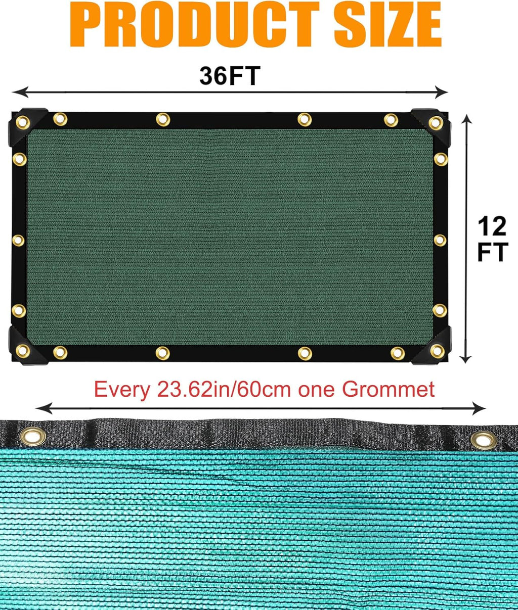 e.share 70% Shade Cloth for Garden, 12 Ft X 36 Ft Sun Shades Outdoor Patio with Grommets for Plant Covers,Porch Screen,Pergola Shade Cover,Greenhouse,Green