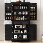 Tall Kitchen Pantry with 3 Pull Out Storage Organizers,Farmhouse Embossed Texture Storage Pantry with 6 Door Shelves,Freestanding Cupboard for Kitchen,Dining Room (Black-PC)