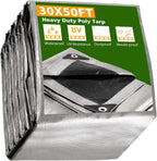 Yescom 50x30ft Heavy Duty Reinforced Poly Tarp Waterproof Tarpaulin 10mil Ground Sheet Camping Tent Cover with Eyelets Reversible Silver Black Tarps
