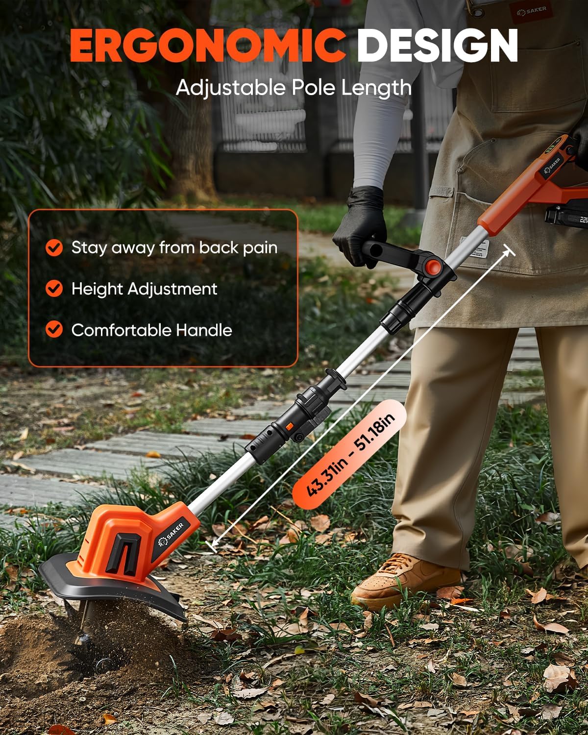 Saker 22V Cordless Electric Garden Tiller Cultivator, Rototiller for Gardening with 3 Adjustable Speed, 9-Inch Tilling Width, 6.3-Inch Depth for Soil Preparation, Weeding, and Gardening SK-TC18A