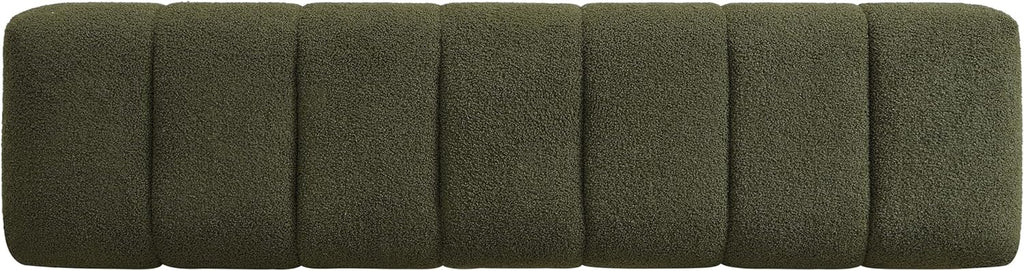 Upholstered Dining Bench, End of Bed Entryway Bench Ottoman for Bedroom Living Room, Dining Room, Green Boucle Fabric Stool Top Wood Leg, 300 LBS Weight Capacity, No-Assembly, Green