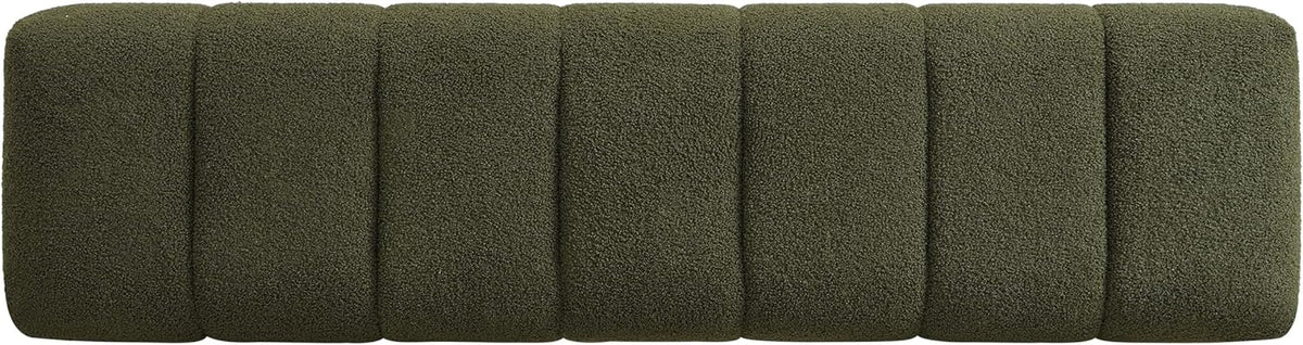 Upholstered Dining Bench, End of Bed Entryway Bench Ottoman for Bedroom Living Room, Dining Room, Green Boucle Fabric Stool Top Wood Leg, 300 LBS Weight Capacity, No-Assembly, Green