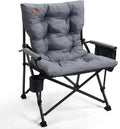 EVER ADVANCED Padded Oversized Folding Camping Chair for Adults, Heavy Duty Lawn Chair with Side Pockets, Portable Collapsible Quad Chair for Outside, Support Up to 500lbs, Grey