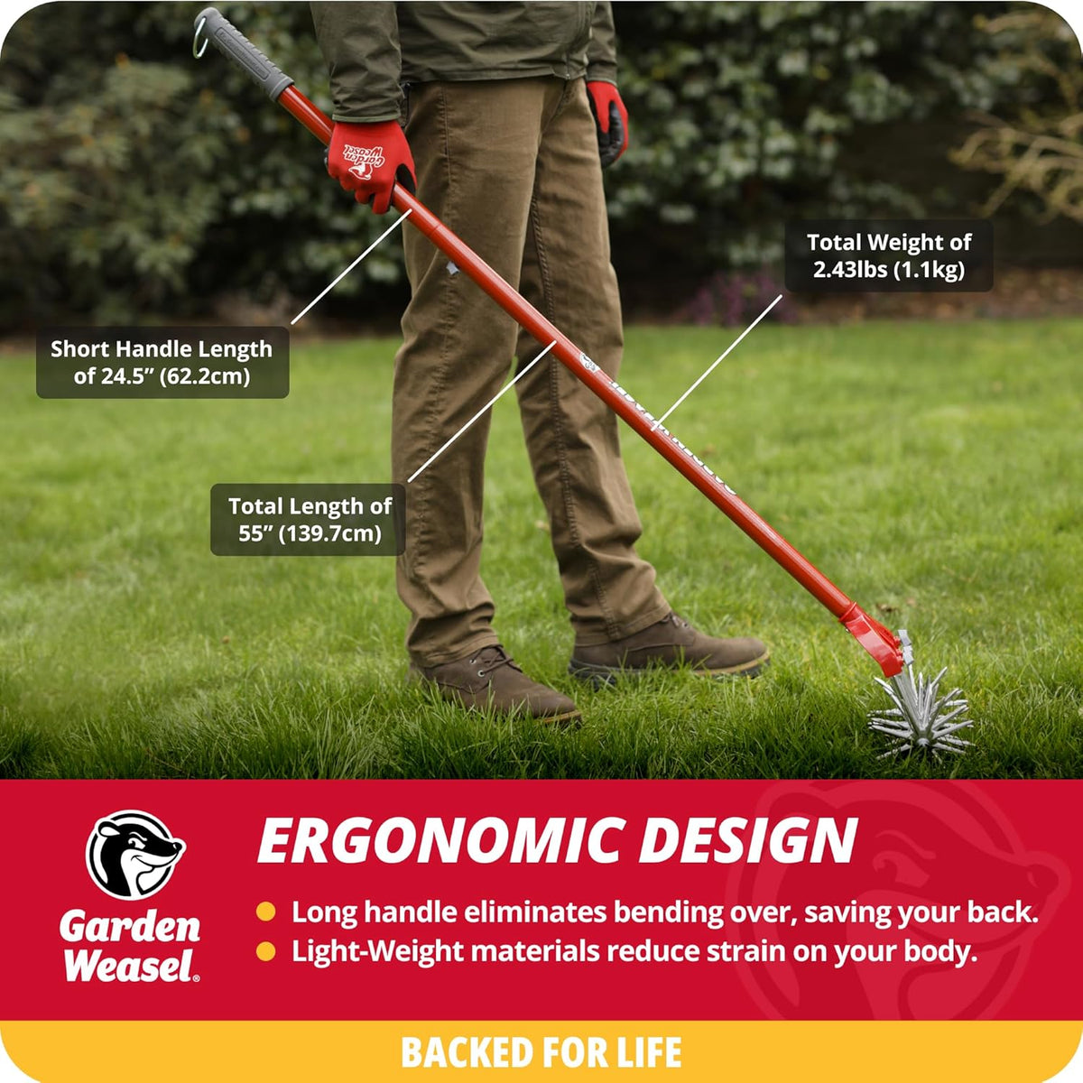 Garden Weasel Rotary Cultivator & Hand Tiller - 2-in-1 | Aerate, Weed, Cultivate, Plant, Reseed | Lawn Reseeding Garden Tool, Garden Soil Loosener | 91206