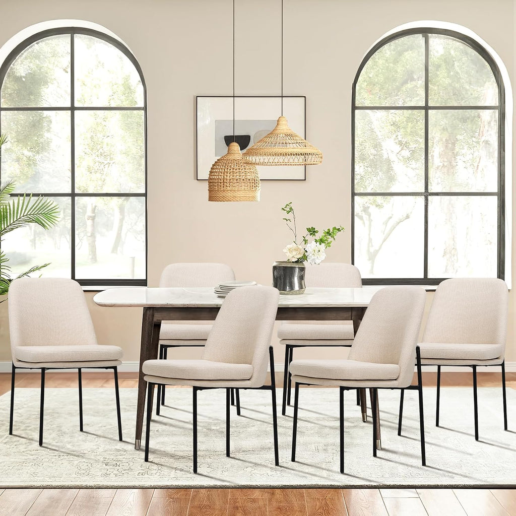 COLAMY Upholstered Dining Chairs Set of 6, Beige | Modern Dining Room Chairs with Curved Back, Dinner Chair Kitchen Chairs and Metal Legs