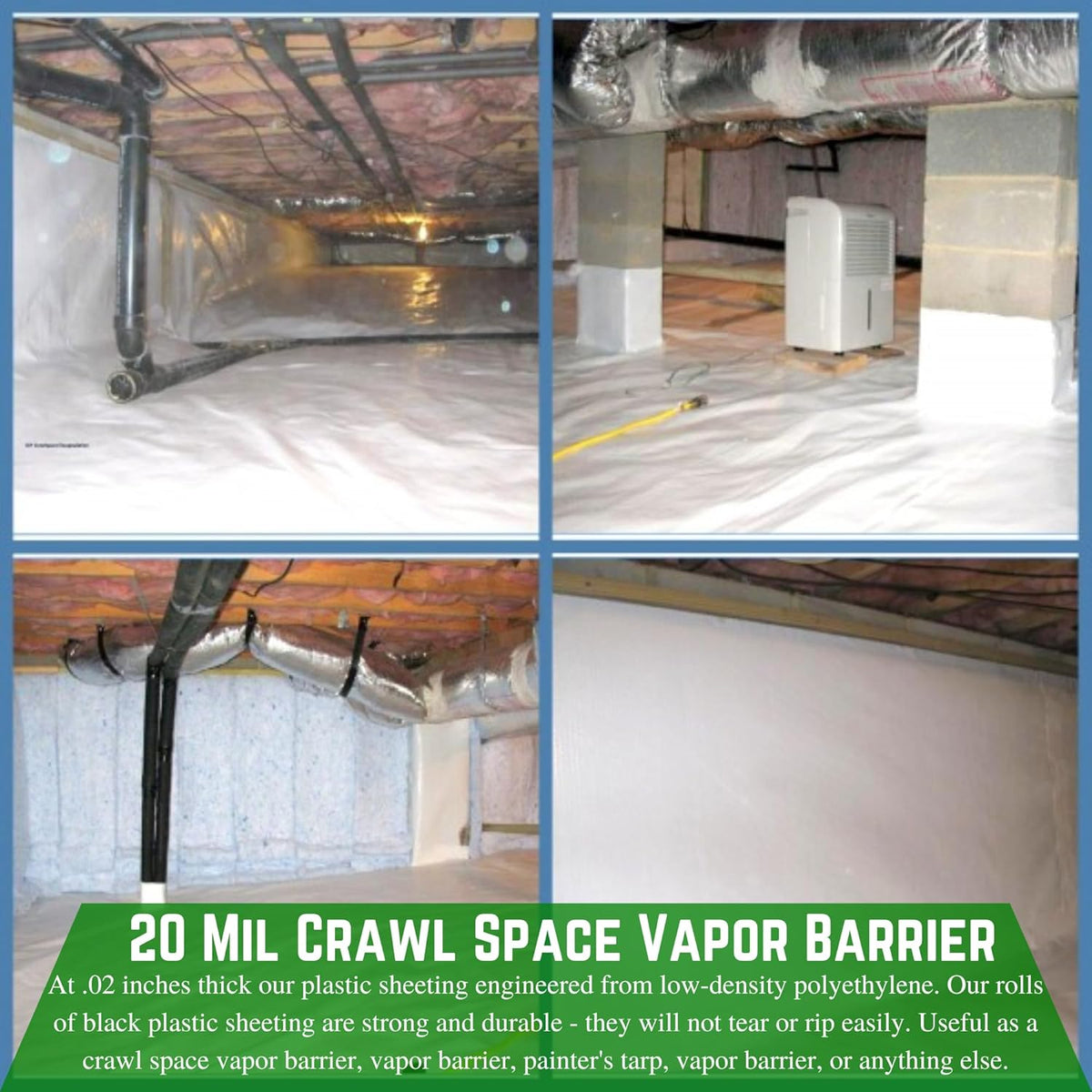 Farm Plastic Supply Crawl Space Vapor Barrier, 20 mil - Thick Plastic Sheeting, Drop Cloth Moisture Barrier for Crawl Space Encapsulation, Heavy Duty Polyethylene, Black & White Panda Film (18' x 25')