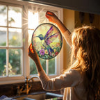 Hummingbird Suncatcher Stained Glass Window Hanging Decor - Hummingbird Gifts for Women, Birds Lovers Spirit Birds Glass Panel Garden Decorations Birthday Christmas for Mom Grandma