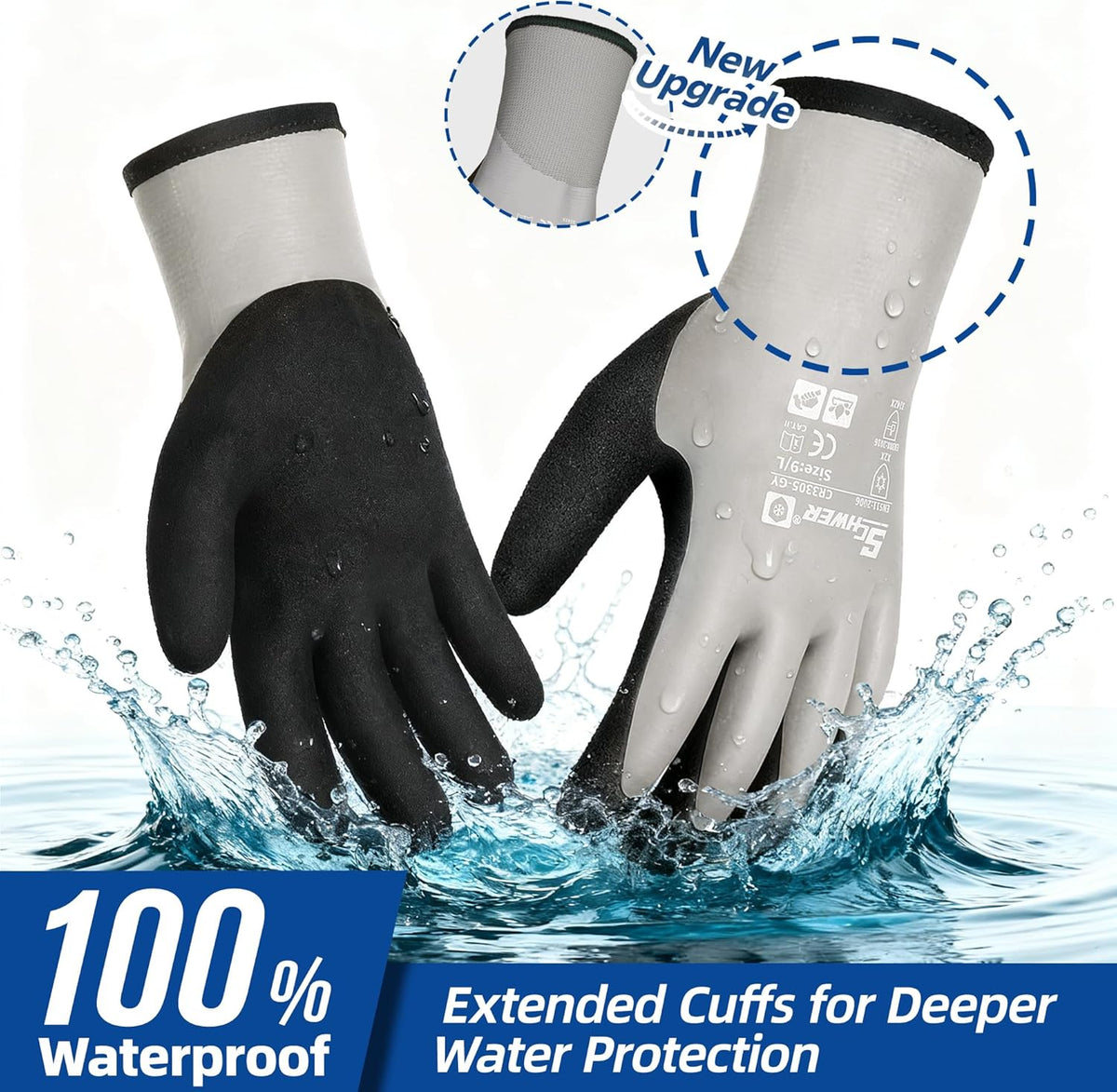 Schwer 2 Pairs 100% Waterproof Winter Work Gloves, ANSI A2 Cut Resistant Freezer Gloves for Outdoor Cold Weather Keep Hands Warm, Enhanced Warmth & Durability, for Shoveling Snow, Ice Fishing, XL