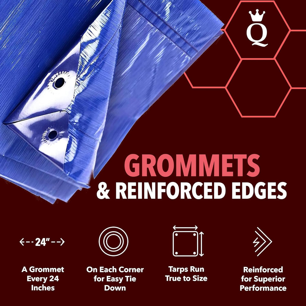 QUEEN OF TARPS | 20x25 Light Duty Tarp Waterproof, 70 GSM is 7 MIL, UV/Tear Resistant Tarp, Camping, Outdoor Furniture, Car, Tents, Painting, Firewood Protection | 20x25, Light Duty