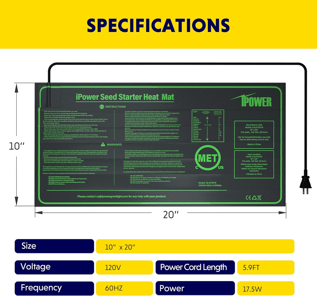iPower Seedling Heat Mat Heating Pad 10"x20" with Digital Thermostat Combo Set, Waterproof for Indoor Seed Starting and Plant Germination