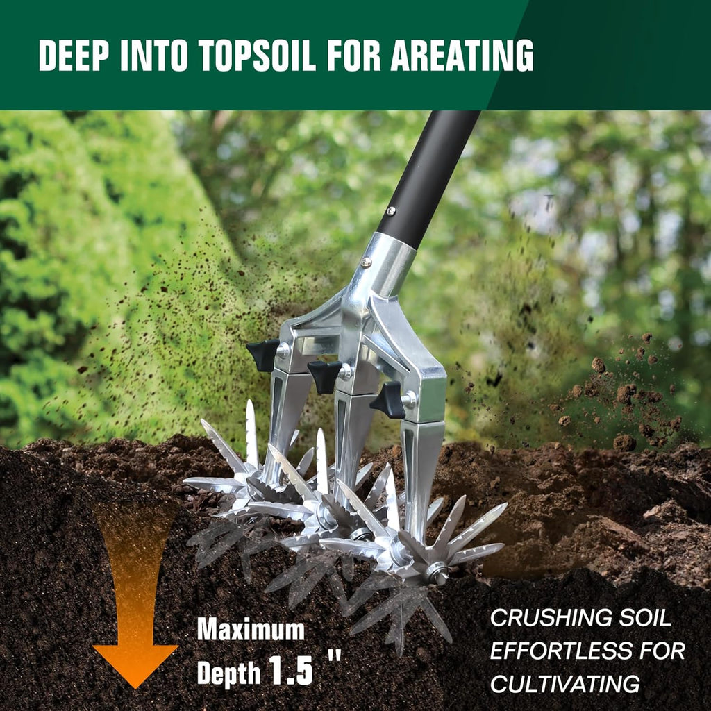 Rotary Cultivator Garden Tiller, Hand Cultivator with Detachable Thicker Tines&Strong Force Handle, Cultivators for Gardening, Rotary Tiller for Soil Mixing, Prepare New Garden