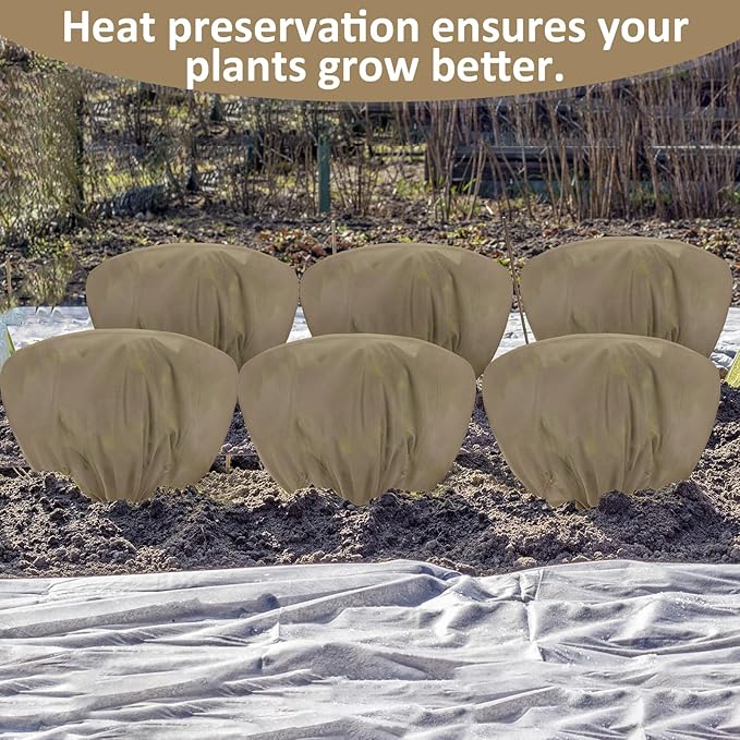 12 Pcs Winter Plant Covers Freeze Protection 39.4x23.6 Inch Horizontal Shrub Tree Rose Plant Protection Bags Frost Blanket with Drawstring for Fall Winter Outdoor Garden Planting (Brown)