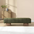 Upholstered Dining Bench, End of Bed Entryway Bench Ottoman for Bedroom Living Room, Dining Room, Green Boucle Fabric Stool Top Wood Leg, 300 LBS Weight Capacity, No-Assembly, Green