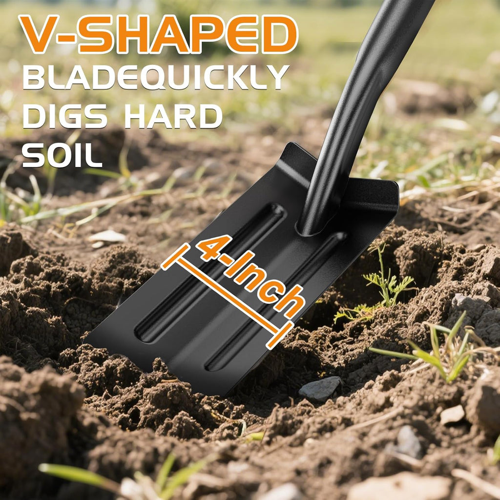 Trench Shovel for Digging, 4-Inch Trenching Spade with Orange Fiberglass Handle, Narrow Trenching Shovel for Digging, Gardening, and Landscaping, 56 inches