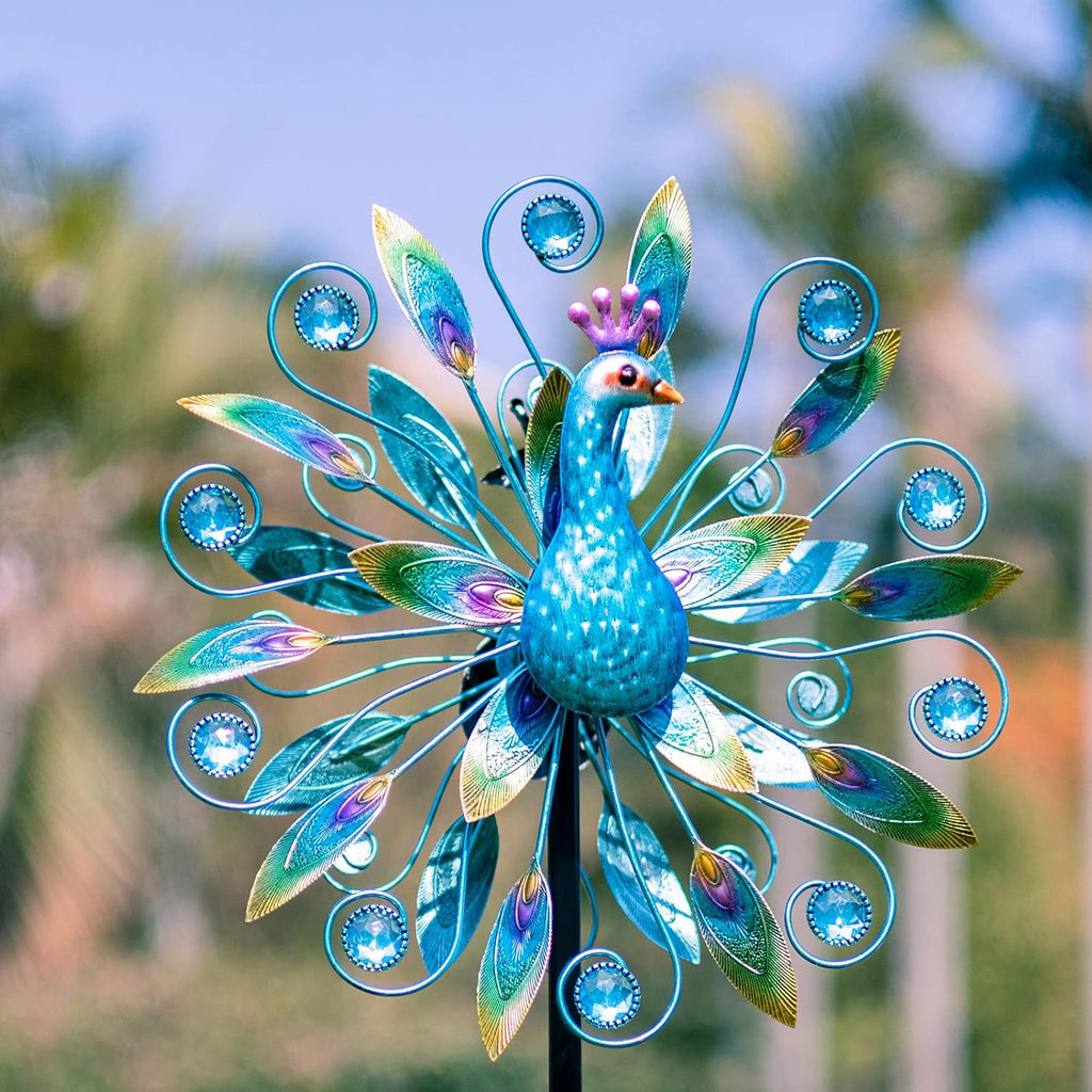 Stargarden 58 Inch Peacock Wind Spinner-Double Wind Sculpture Metal Windmill for Garden Patio Yard Decor
