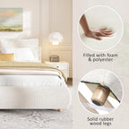 Merax Queen Boucle Upholstered Bed, 2 Removable Headboard Pillows, White
