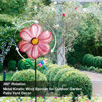 Metal Outdoor Flower Wind Spinner with Pink Floral & Gold Dragonfly, Decorative Kinetic Wind Sculpture for Yard, Garden, Patio, Lawn - Vibran Garden Art & Lawn Ornament for Outdoor Decor