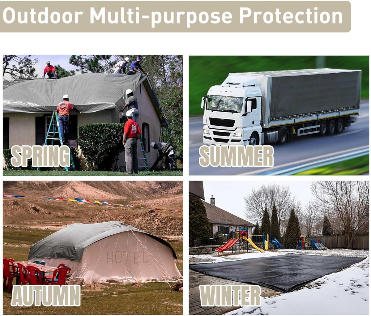 Yescom 50x30ft Heavy Duty Reinforced Poly Tarp Waterproof Tarpaulin 10mil Ground Sheet Camping Tent Cover with Eyelets Reversible Silver Black Tarps