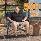 TIMBER RIDGE XXL Director’s Chair – Heavy Duty Folding Chair with Side Table, 500 lb Capacity, Extra Wide Padded Seat for Camping, Sports, Beach, Patio, and Outdoor Use, Blue-2 Pack