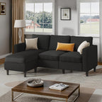 Shintenchi Modern Upholstered Sectional Sofa, L-Shaped Couch with Movable Ottoman and Reversible Chaise for Living Room, Black Corduroy Fabric