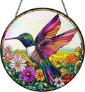 Hummingbird Suncatcher Stained Glass Window Hanging Decor - Hummingbird Gifts for Women, Birds Lovers Spirit Birds Glass Panel Garden Decorations Birthday Christmas for Mom Grandma